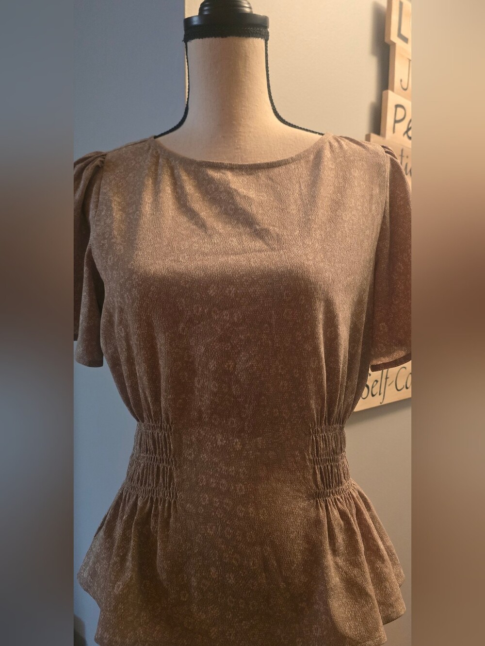 Michael Kors Tan Short Sleeve Peplum Top